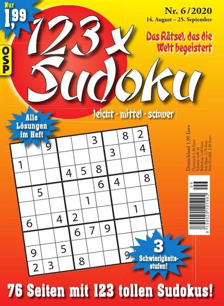 123 x Sudoku – 14 August 2020 Cover