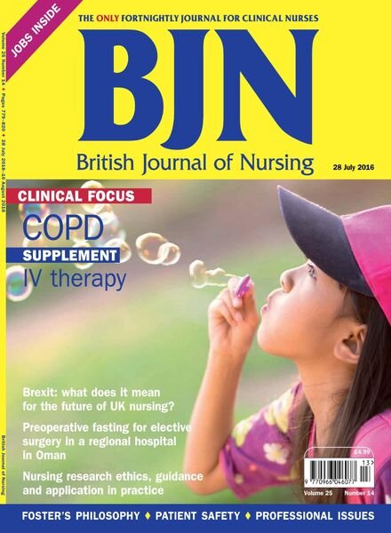 British Journal of Nursing – 28 July 2016 Cover