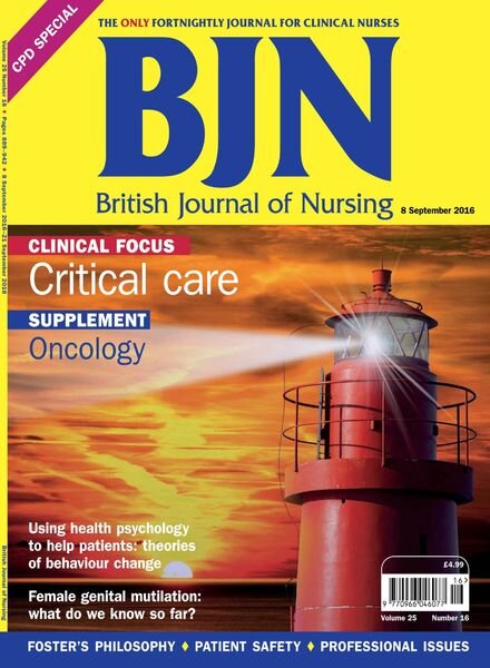 British Journal of Nursing – 8 September 2016 Cover