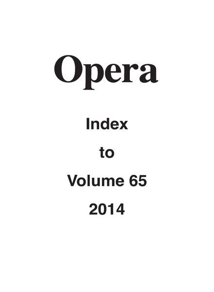Opera – Opera Index 2014 Vol 65 Cover