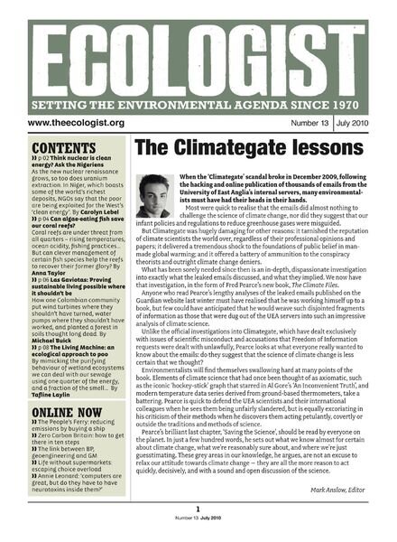 Resurgence & Ecologist – Ecologist Newsletter 13 – Jul 2010 Cover
