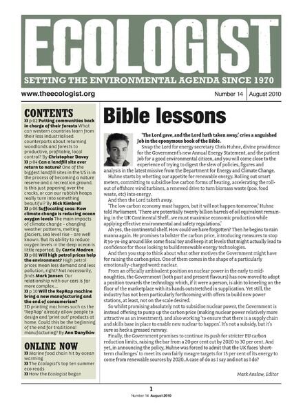 Resurgence & Ecologist – Ecologist Newsletter 14 – Aug 2010 Cover