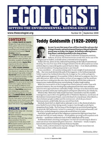 Resurgence & Ecologist – Ecologist Newsletter 3 – Sep 2009 Cover