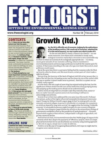 Resurgence & Ecologist – Ecologist Newsletter 8 – Feb 2010 Cover