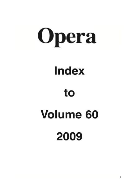Opera – Opera Index to Volume 60, 2009 Cover