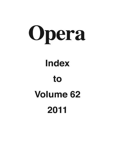 Opera – Opera Index to Volume 62 2011 Cover