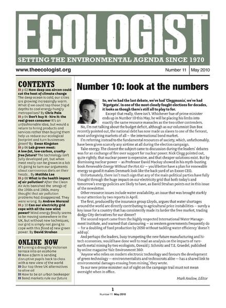 Resurgence & Ecologist – Ecologist Newsletter 11 – May 2010 Cover