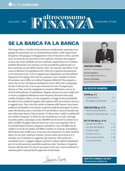 Altroconsumo Finanza – 22 Settembre 2020 Cover
