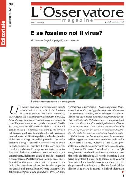L’Osservatore – 19 Settembre 2020 Cover
