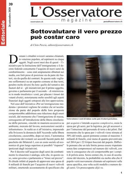 L’Osservatore – 26 Settembre 2020 Cover