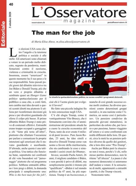 L’Osservatore – 3 Ottobre 2020 Cover