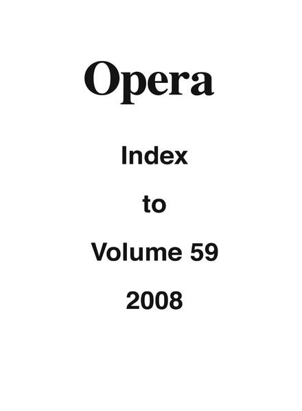 Opera – Opera Index to Volume 59, 2008 Cover