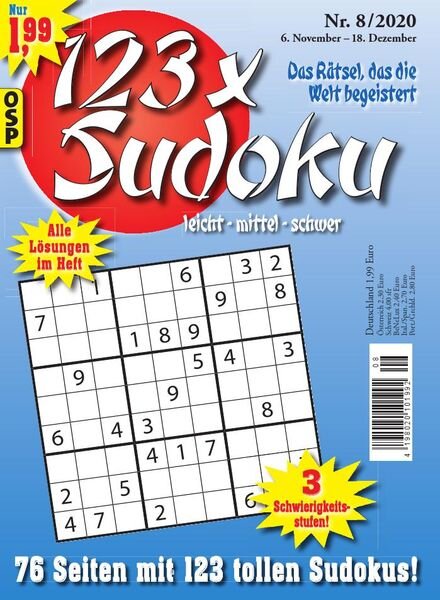 123 x Sudoku – 6 November 2020 Cover