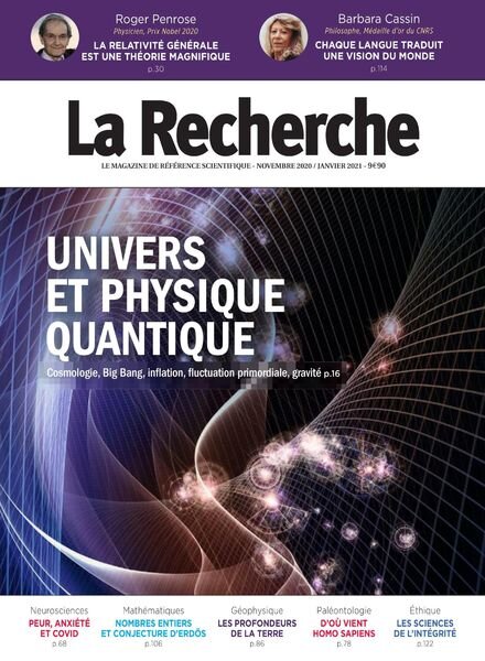 La Recherche – Novembre 2020 – Janvier 2021 Cover