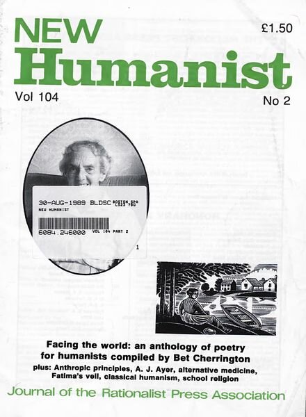 New Humanist – August 1989 Cover