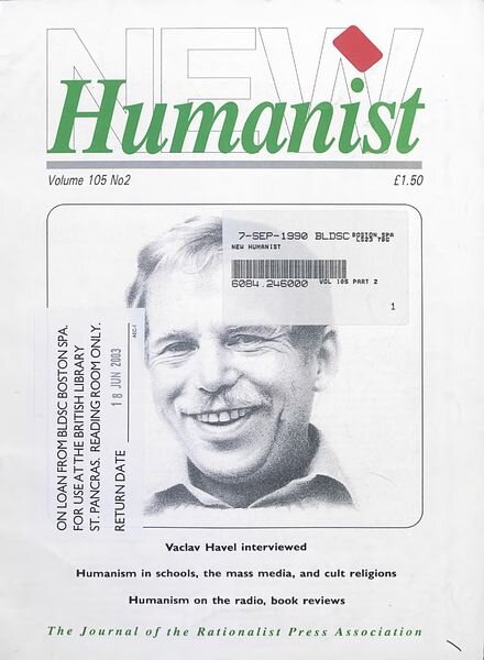 New Humanist – August 1990 Cover