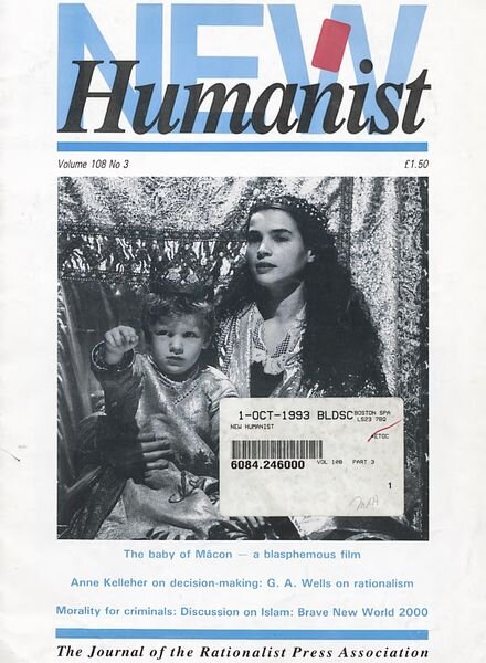 New Humanist – September 1993 Cover