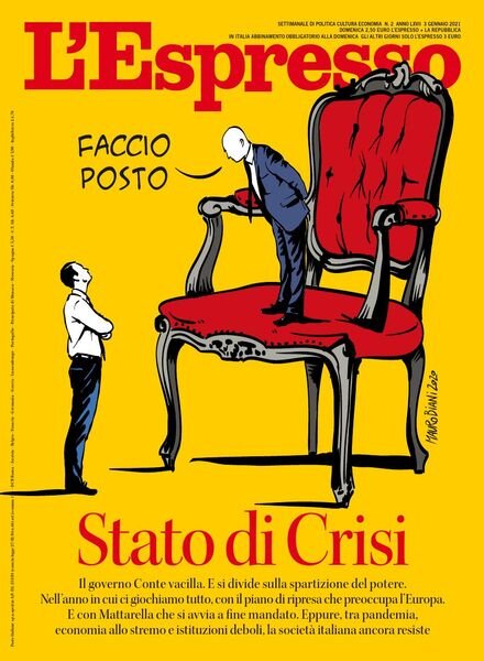 l’Espresso – 3 Gennaio 2021 Cover