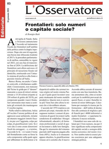 L’Osservatore – 16 gennaio 2021 Cover