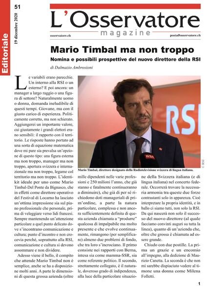 L’Osservatore – 19 dicembre 2020 Cover