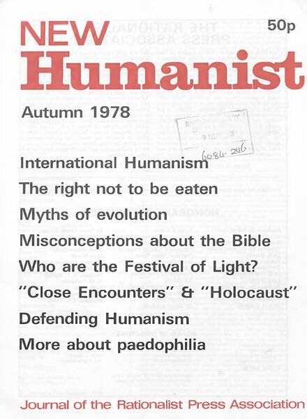 New Humanist – Autumn 1978 Cover