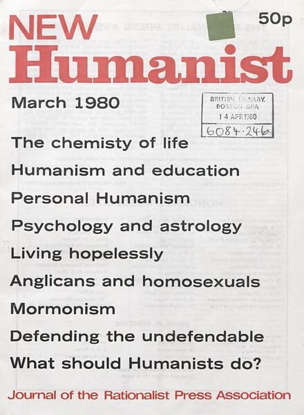 New Humanist – March 1980 Cover