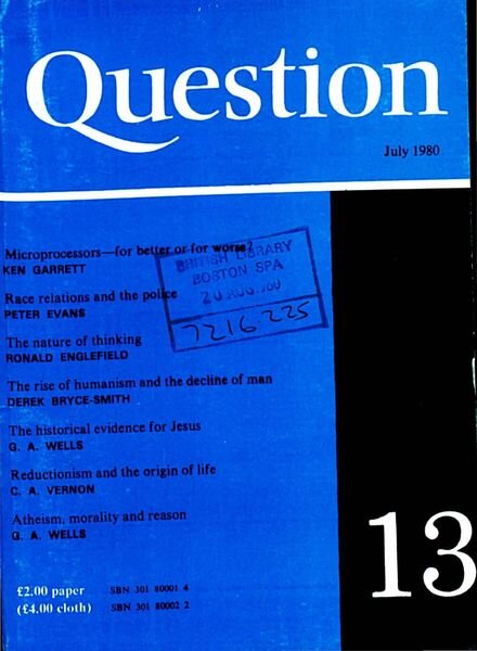 New Humanist – Question July 1980 Cover