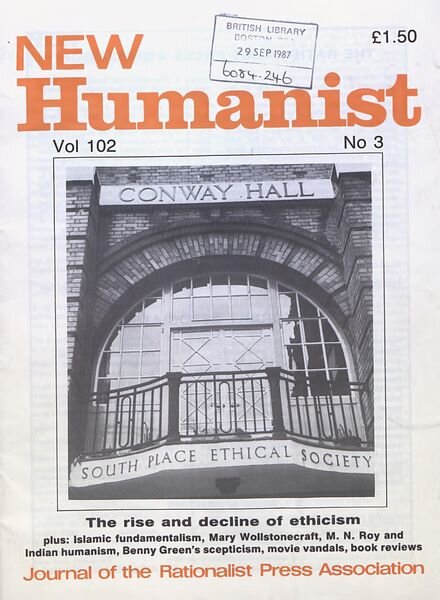 New Humanist – September 1987 Cover