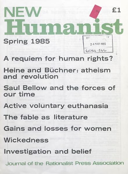 New Humanist – Spring 1985 Cover