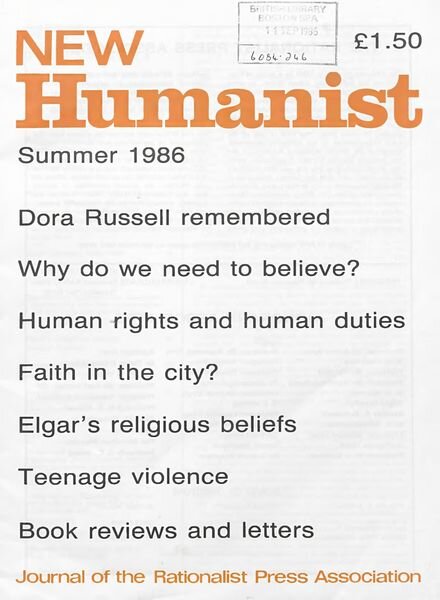 New Humanist – Summer 1986 Cover