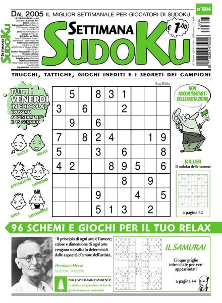 Settimana Sudoku – 07 gennaio 2021 Cover