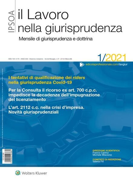 Il lavoro nella giurisprudenza – Gennaio 2021 Cover