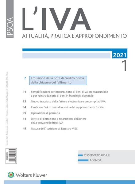 L’IVA – Gennaio 2021 Cover