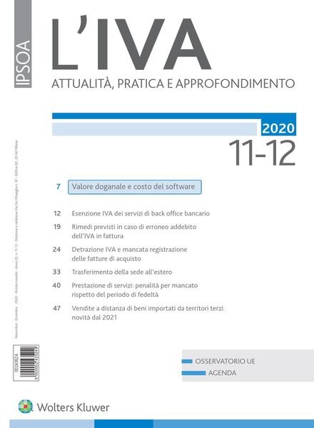 L’IVA – Novembre-Dicembre 2020 Cover