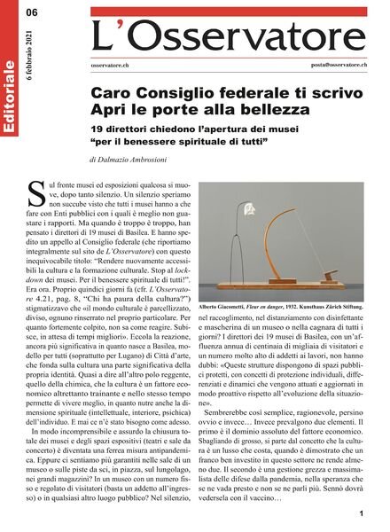 L’Osservatore – 06 febbraio 2021 Cover