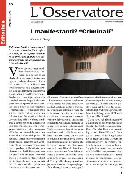 L’Osservatore – 30 gennaio 2021 Cover