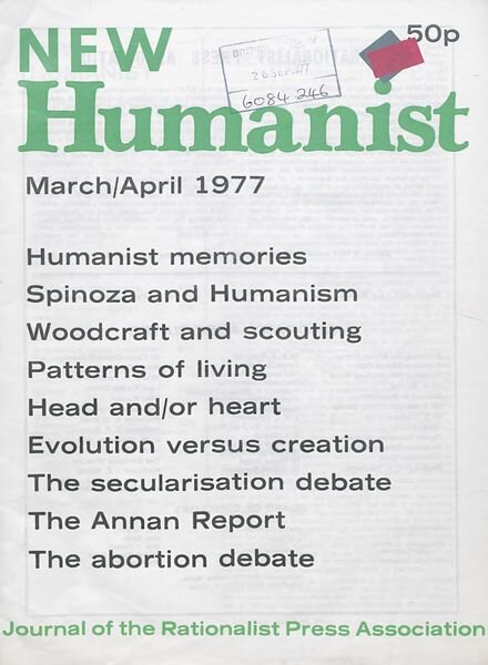 New Humanist – March-April 1977 Cover