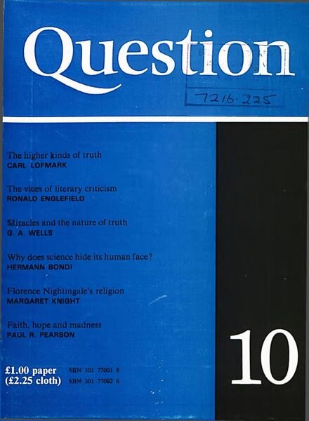 New Humanist – Question, January 1977 Cover