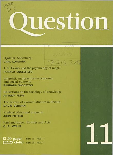 New Humanist – Question, June 1978 Cover