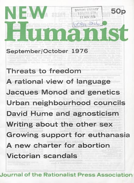 New Humanist – September-October 1976 Cover