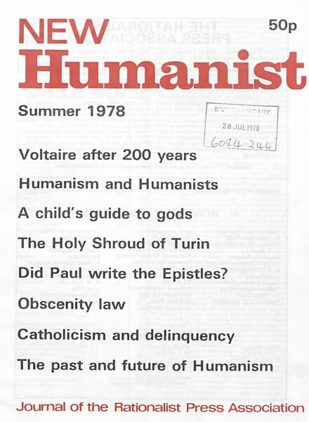 New Humanist – Summer 1978 Cover
