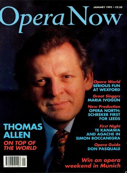 Opera Now – January 1992 Cover