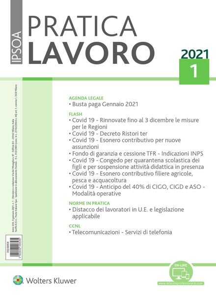 Pratica Lavoro – Gennaio 2021 Cover