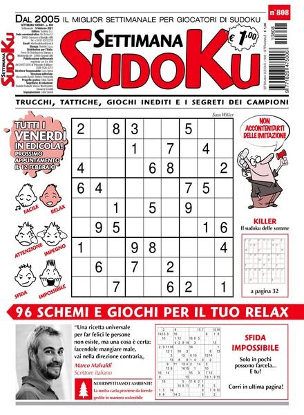 Settimana Sudoku – 08 febbraio 2021 Cover