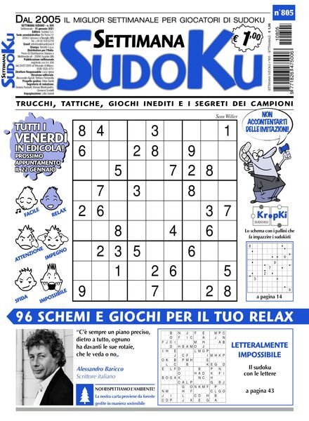 Settimana Sudoku – 13 gennaio 2021 Cover