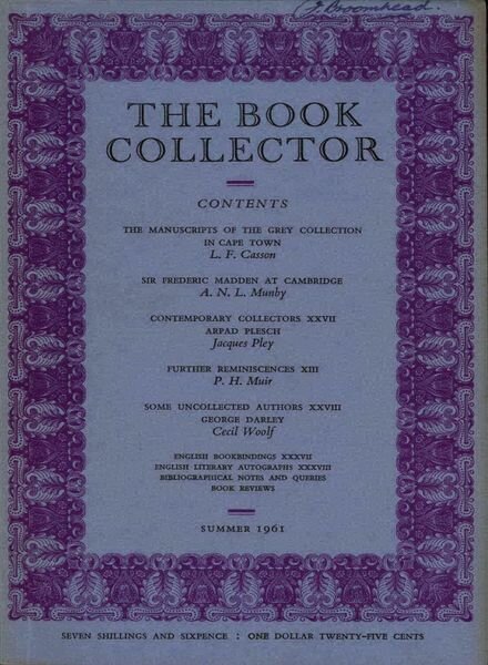 The Book Collector – Summer 1961 Cover