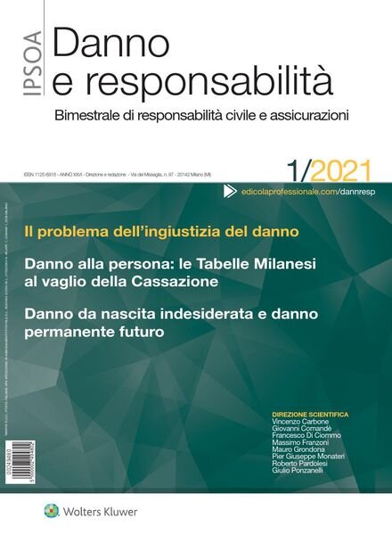 Danno e Responsabilita – Gennaio 2021 Cover