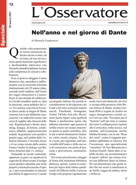 L’Osservatore – 20 marzo 2021 Cover