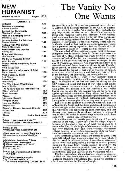 New Humanist – August 1972 Cover