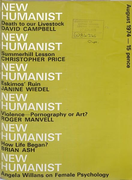 New Humanist – August 1974 Cover